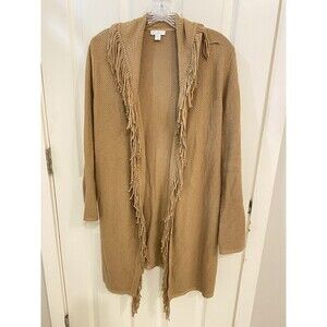 J Jill Sweater Petite XS Belted Fringe Cardigan Open Front Boho Western